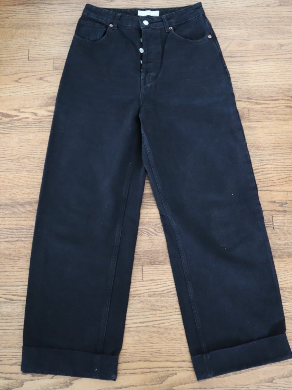 Topshop Black Wide Leg High Rise Jeans, Size 28/32